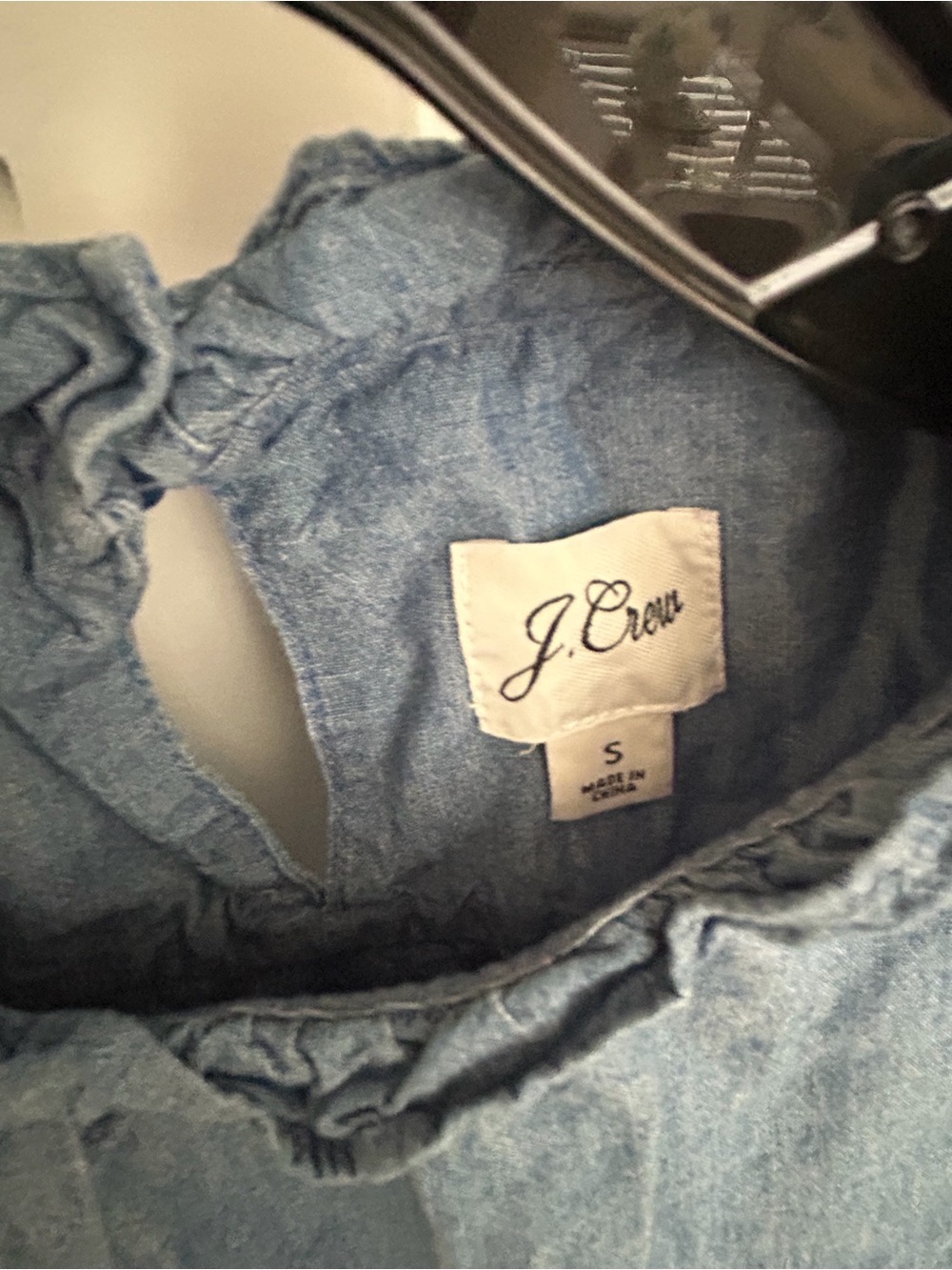 J. Crew Light Blue Chambray Ruffle-Neck Blouse - Picture 3 of 4